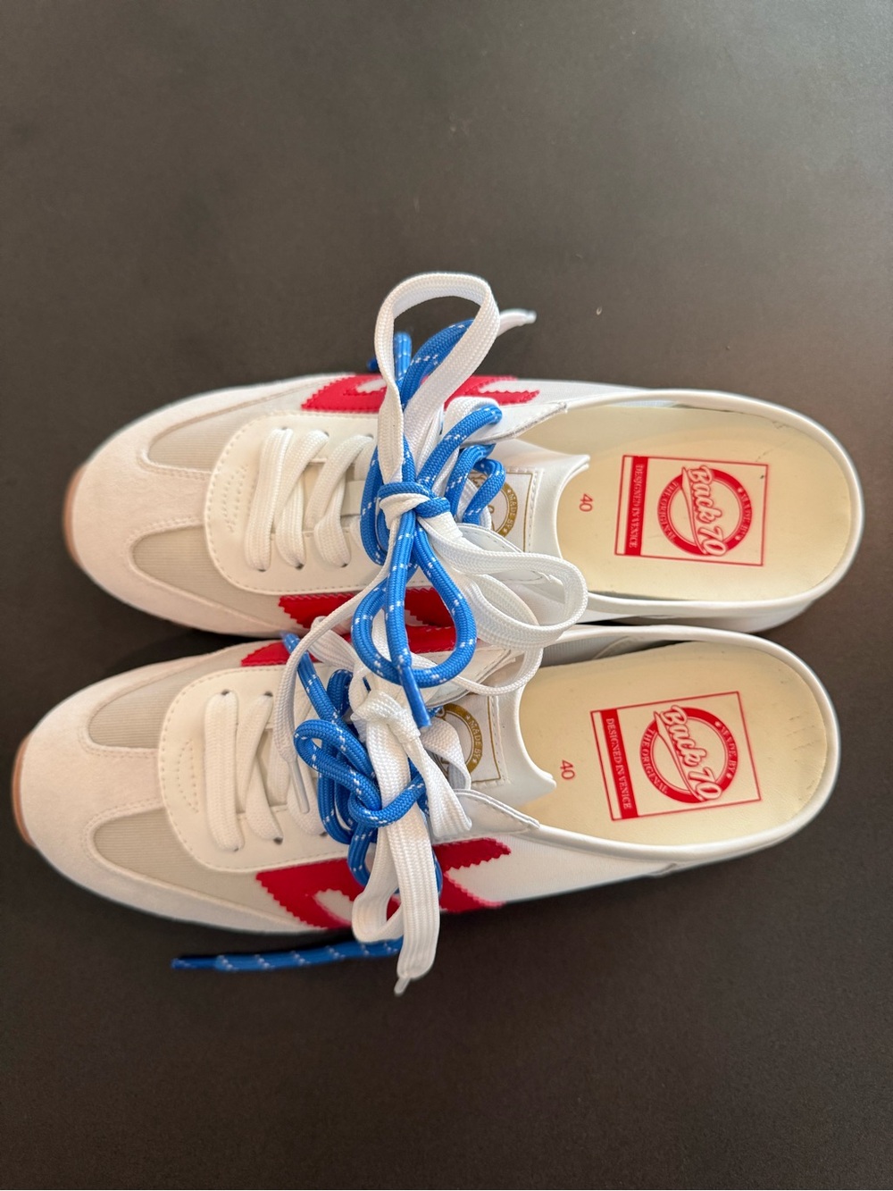 Women's Retro Mule Sneakers in White with Red & Blue - Picture 4 of 6